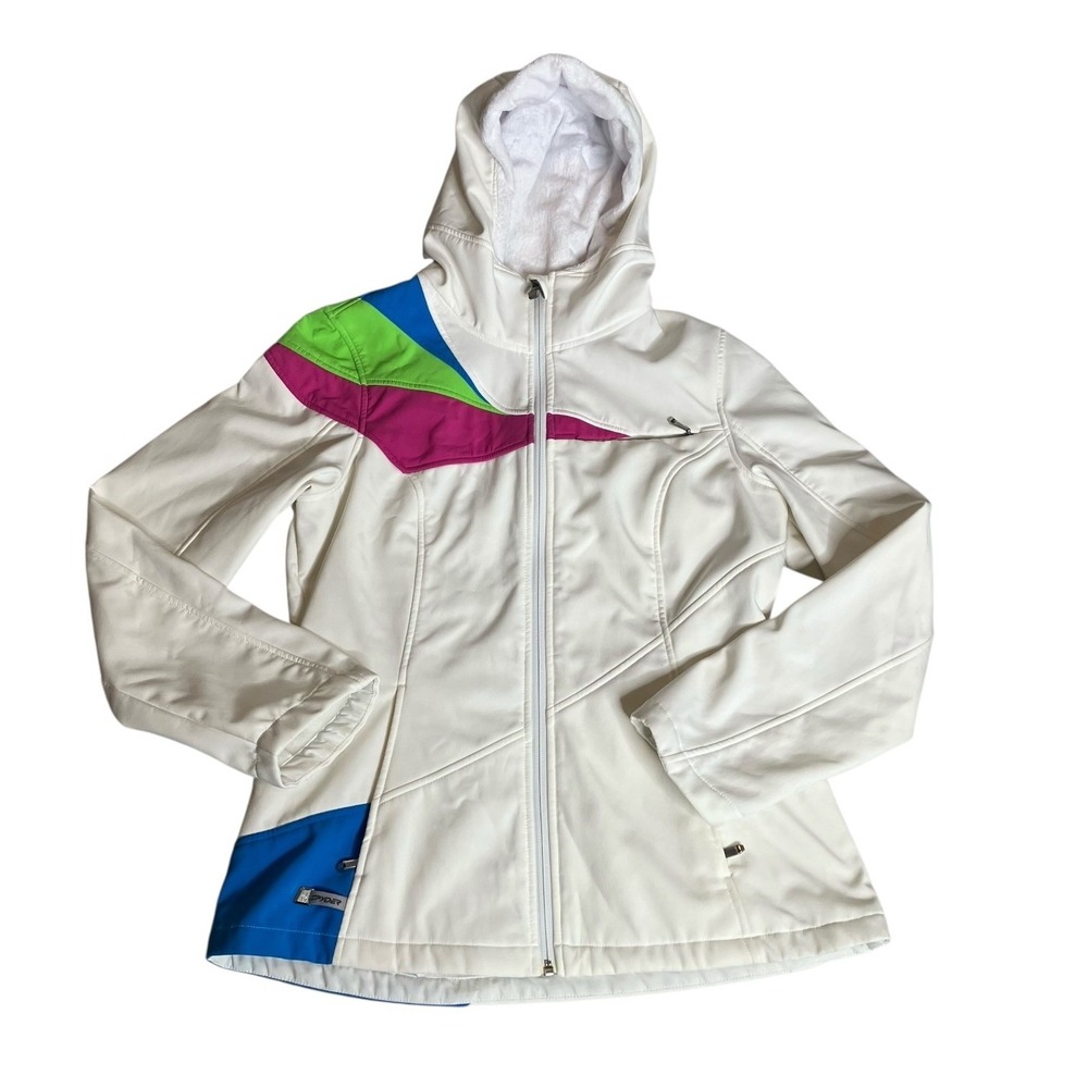 Spyder Women's White Fleece Lined Hooded Jacket Colorful Accents Size‎ L
